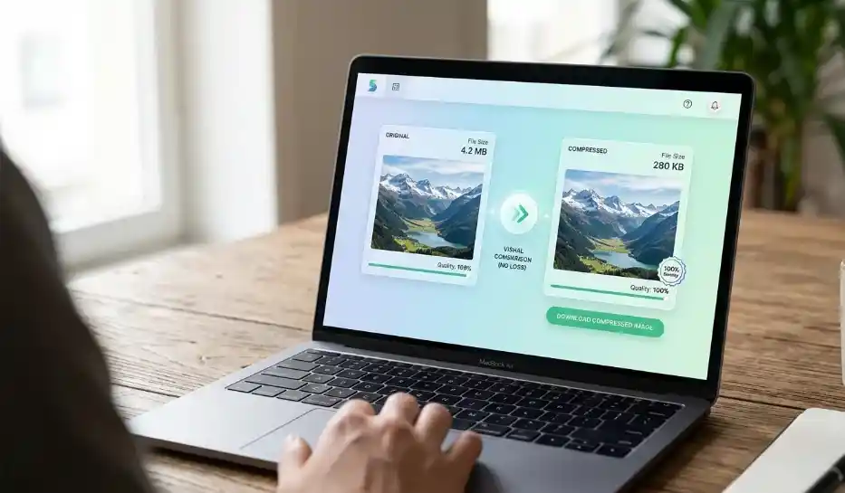 Browser-based image compressor with uploaded photo and reduced file size
