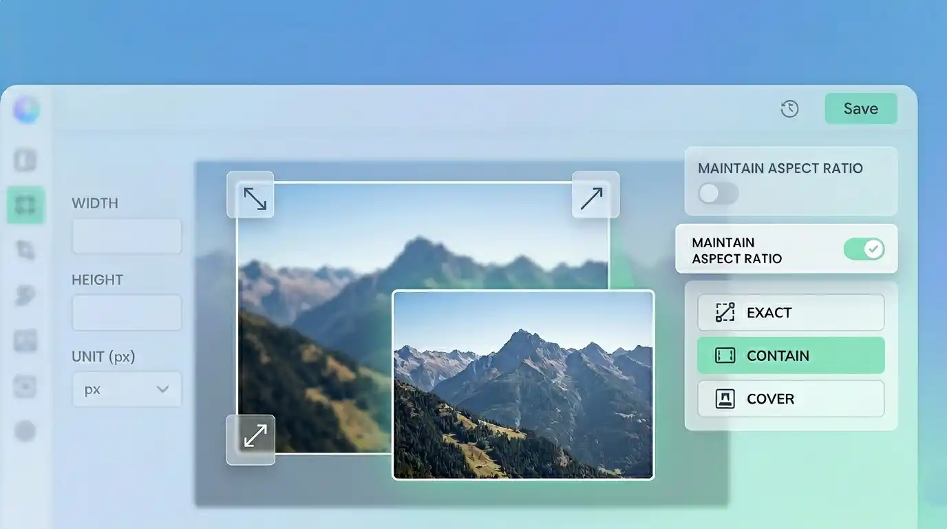 Image resizer tool showing uploaded photo with width and height controls
