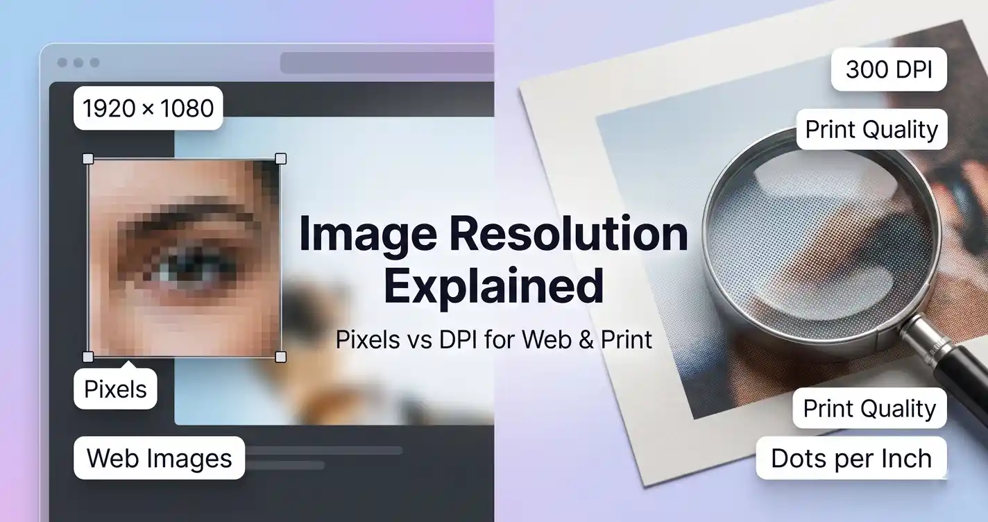 Image resolution explained showing difference between pixels for web images and DPI for print quality