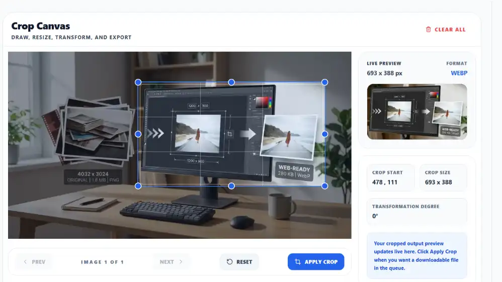 Cropping image in image cropper online tool