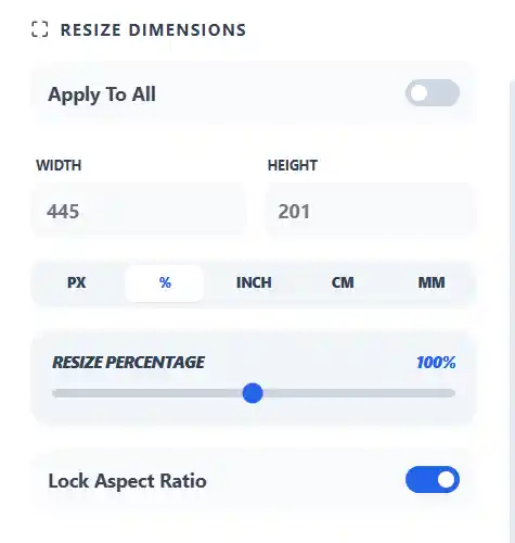Width and height settings in the image resizer with aspect ratio lock enabled