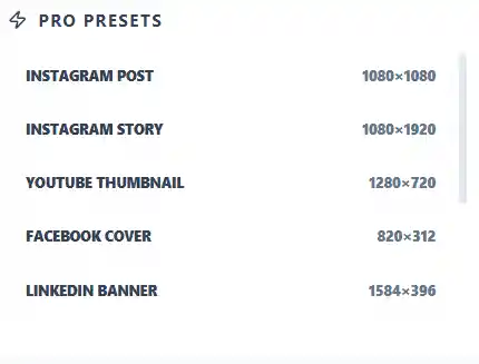 Social media image size presets in the browser-based image resizer