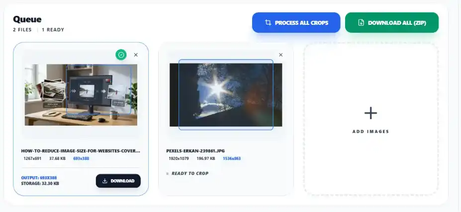 Batch processing of multiple image crop