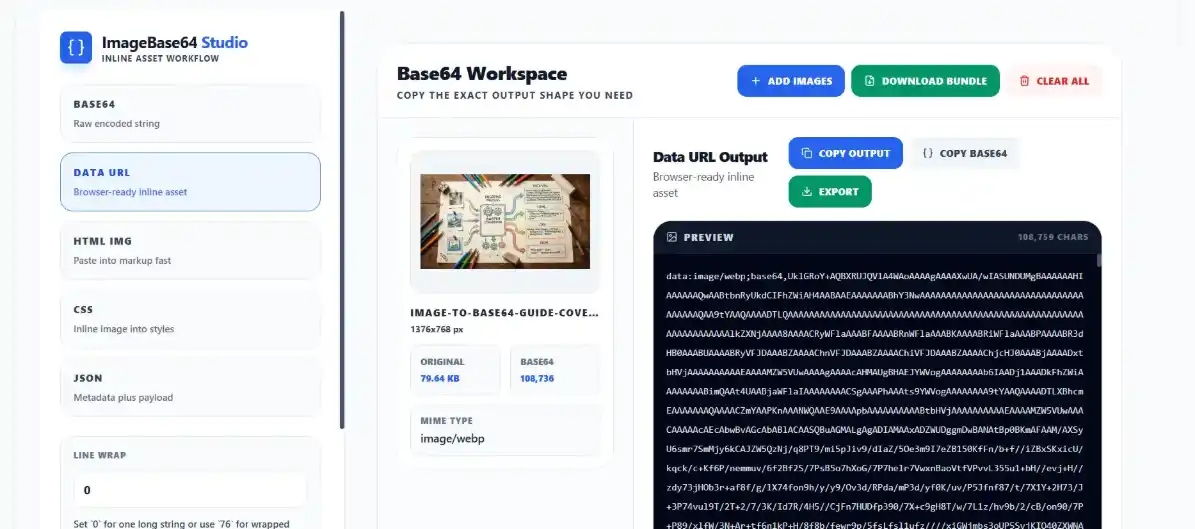 Converting image to base64 with online tool